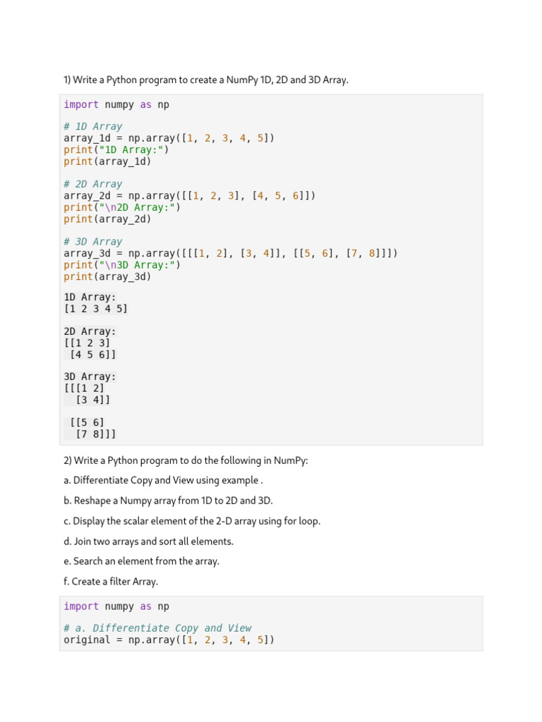 Create and Manipulate NumPy Arrays | PDF