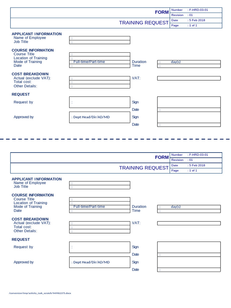 Training Request Form Template | PDF