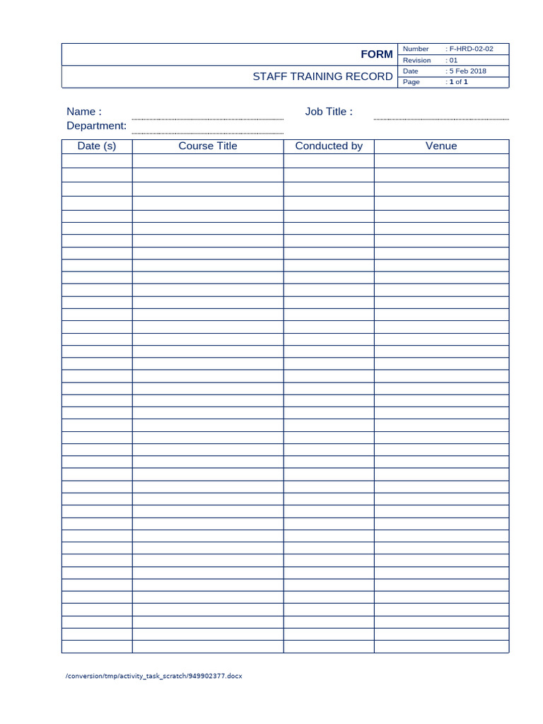 Staff Training Record Form | PDF