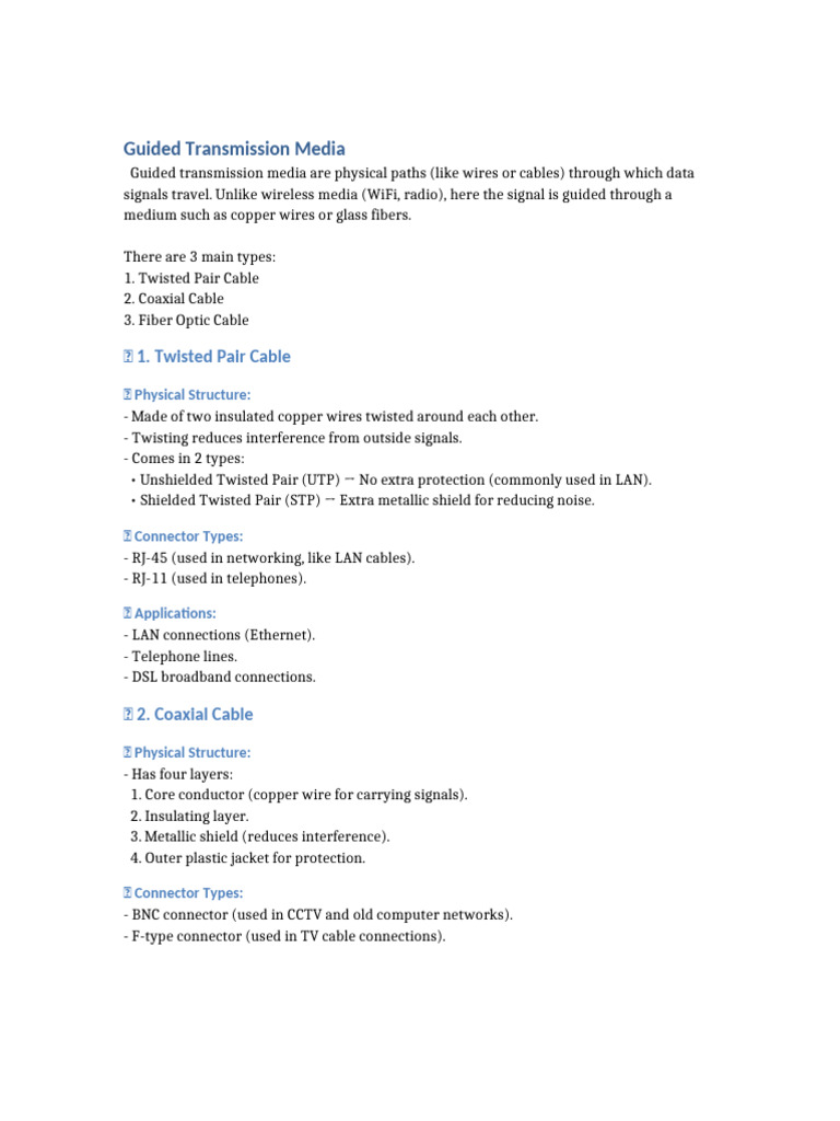 Types of Guided Transmission Media | PDF | Transmission Medium ...
