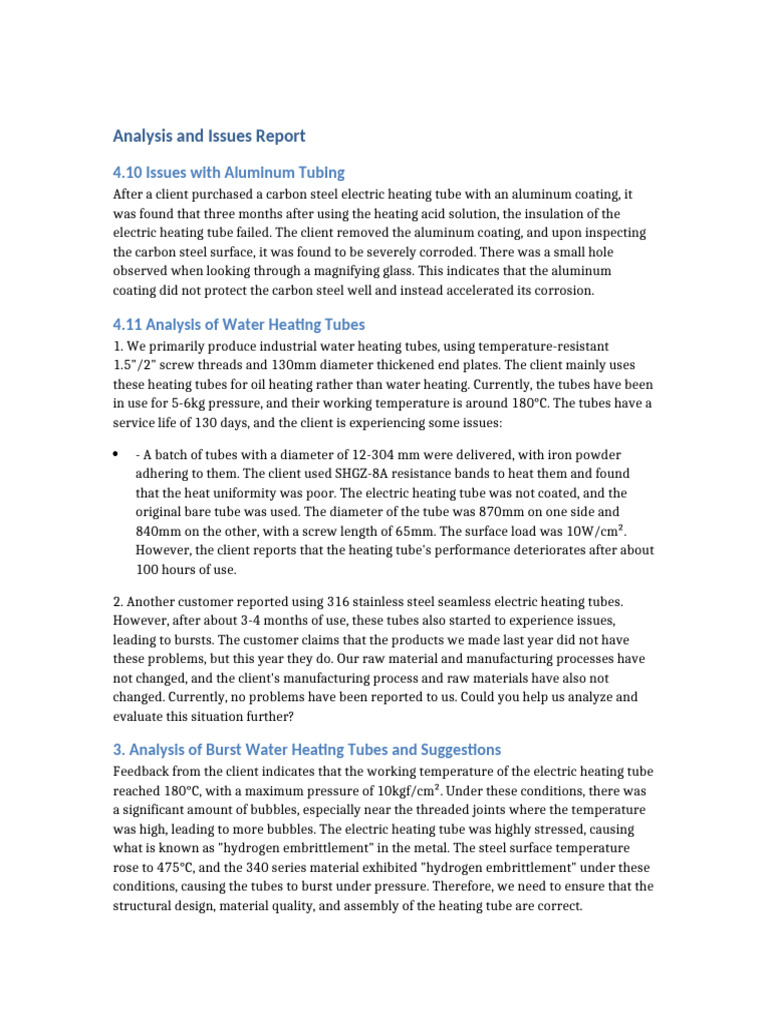 Analysis and Issues Report | PDF | Corrosion | Industrial Processes