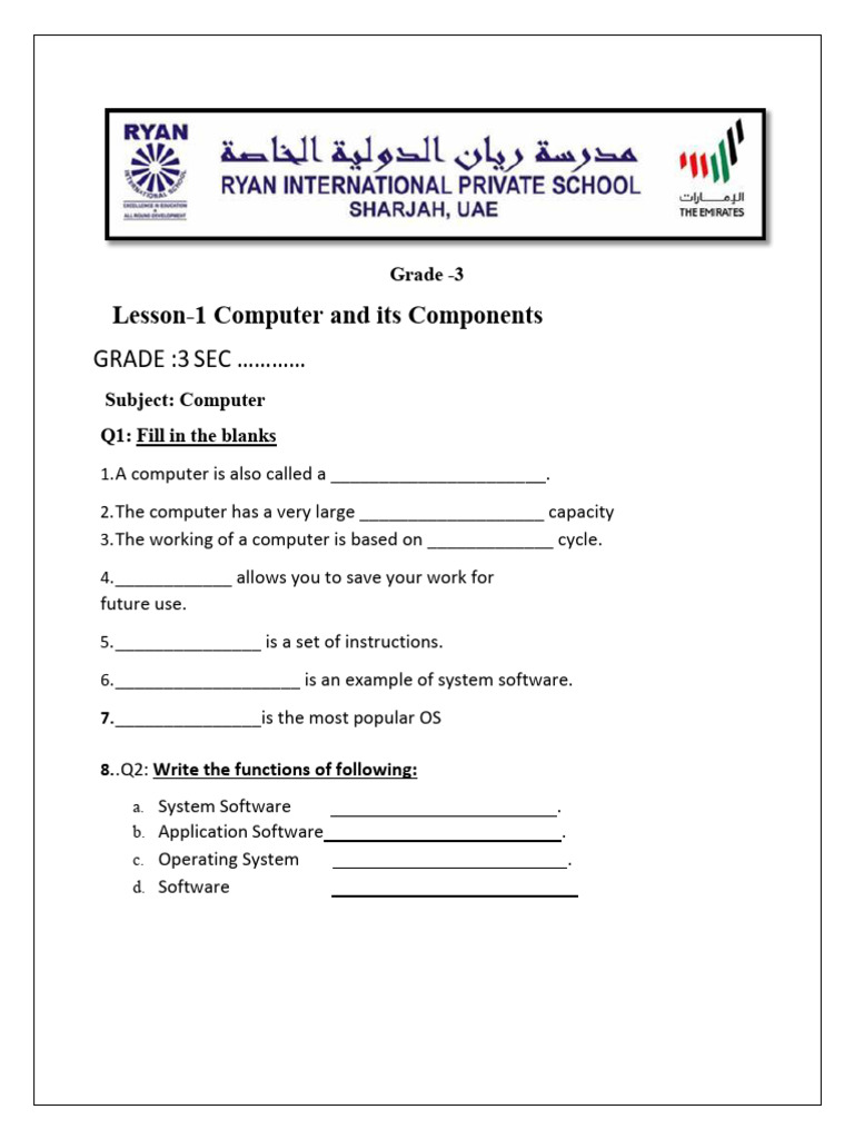 Lesson-1 Computer and Its Components: Grade:3 | PDF