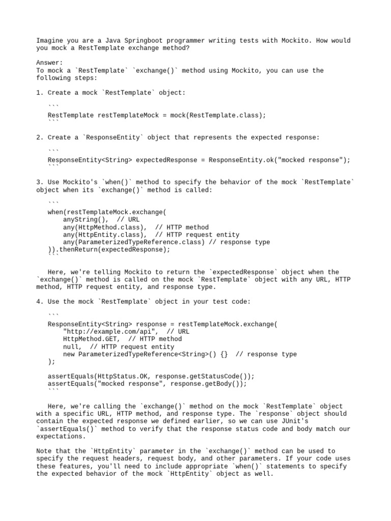 Mocking RestTemplate with Mockito | PDF
