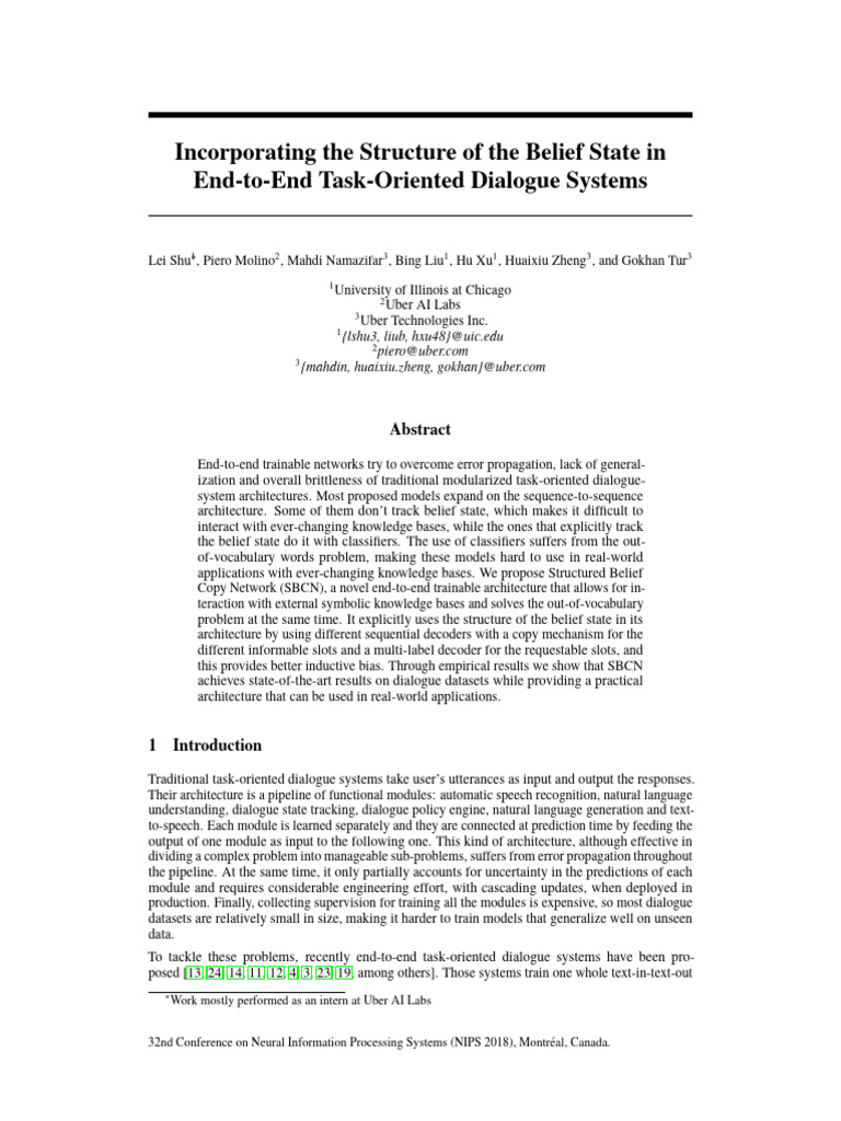 Incorporating The Structure of The Belief State in End To End Task ...