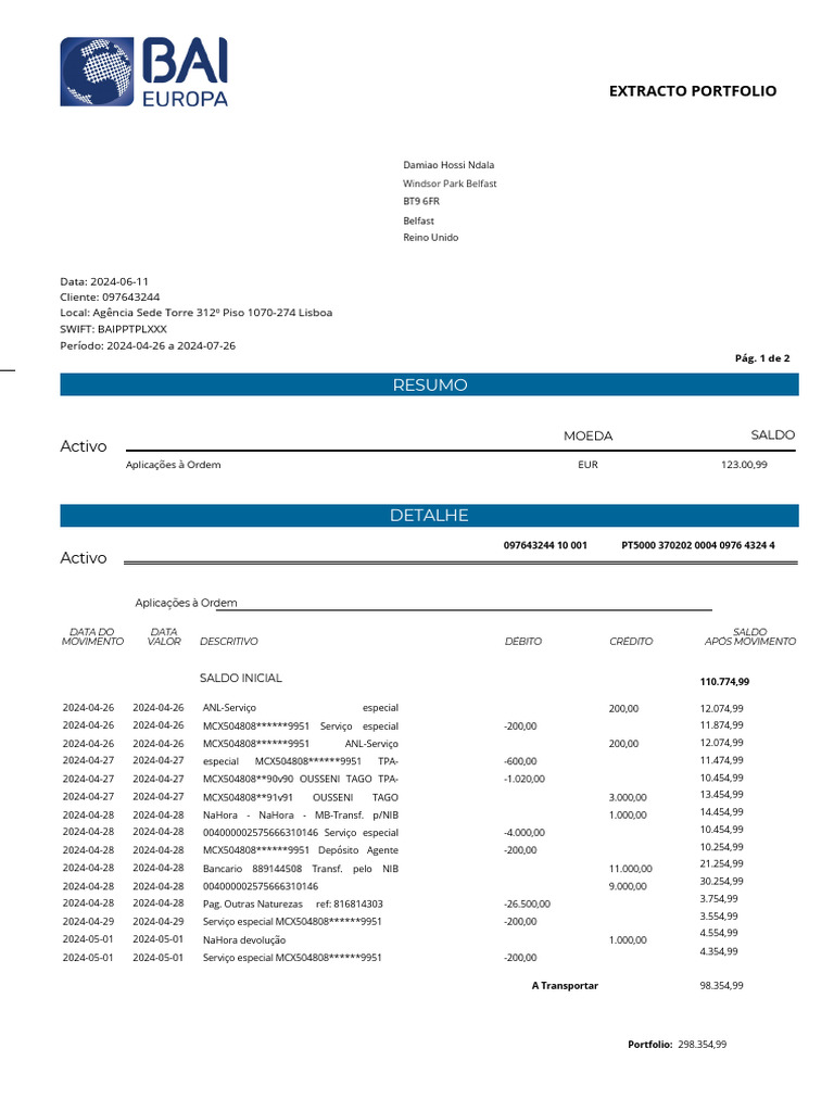 Extrato de Conta TRF HBMB | PDF | Bancos | Serviços financeiros