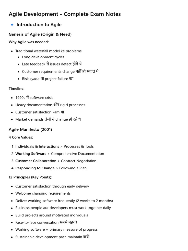 Agile Development - Complete Exam Notes (Hinglish + English) | PDF ...