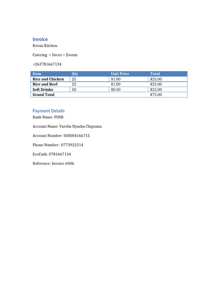 Catering Invoice for Event Services | PDF