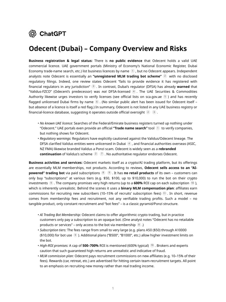 Odecent (Dubai) - Company Overview and Risks | PDF | Subscription ...