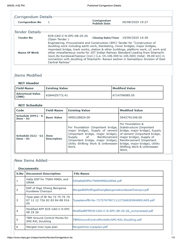 EPC Tender Corrigendum Details | PDF | Structural Engineering