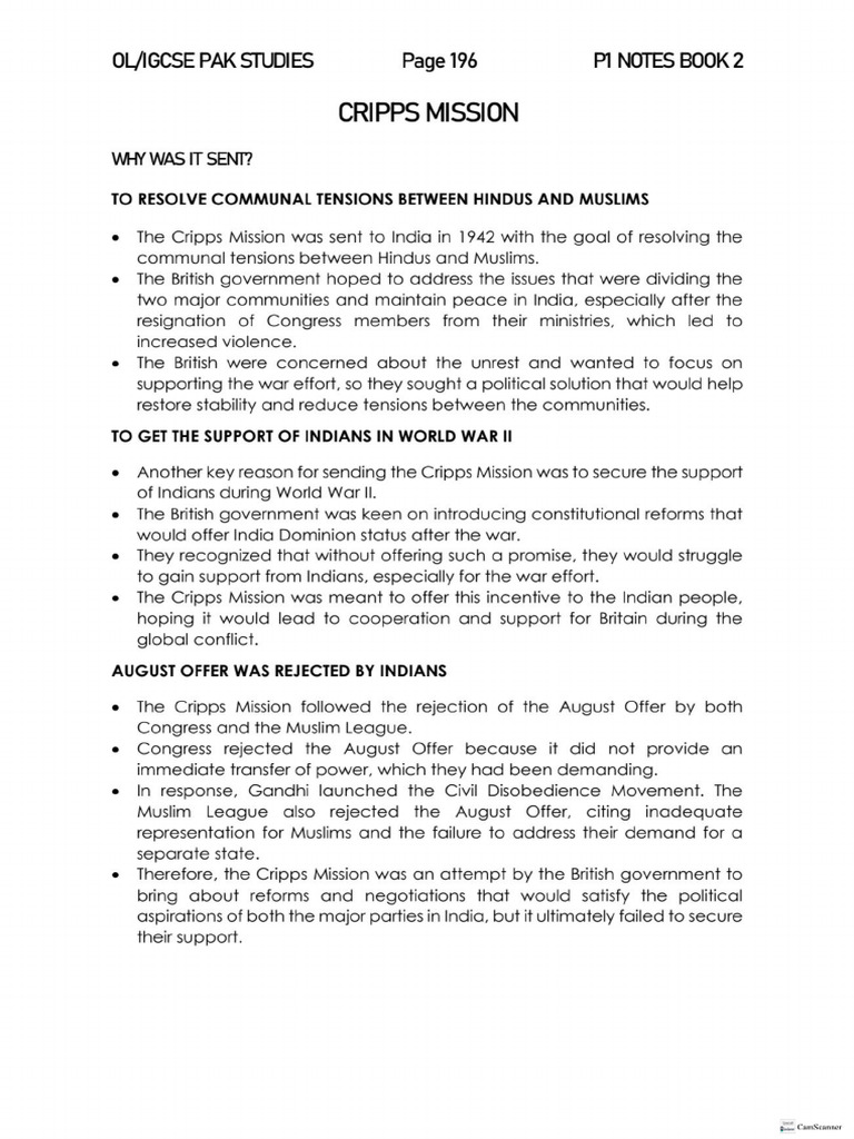 Cripps Mission Notes 2024-25 | PDF