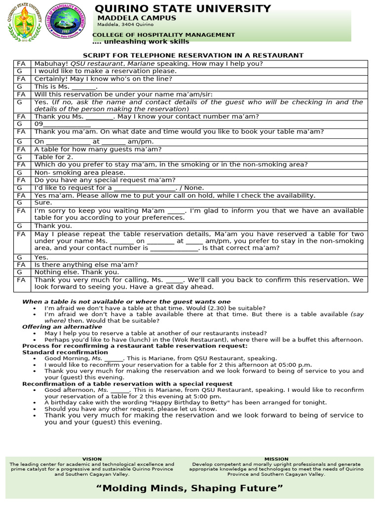Table Reservation Script | PDF