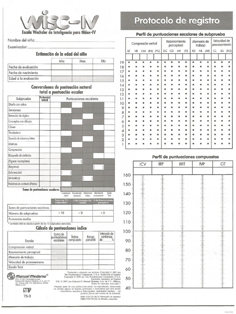 Protocolo Wisc | PDF