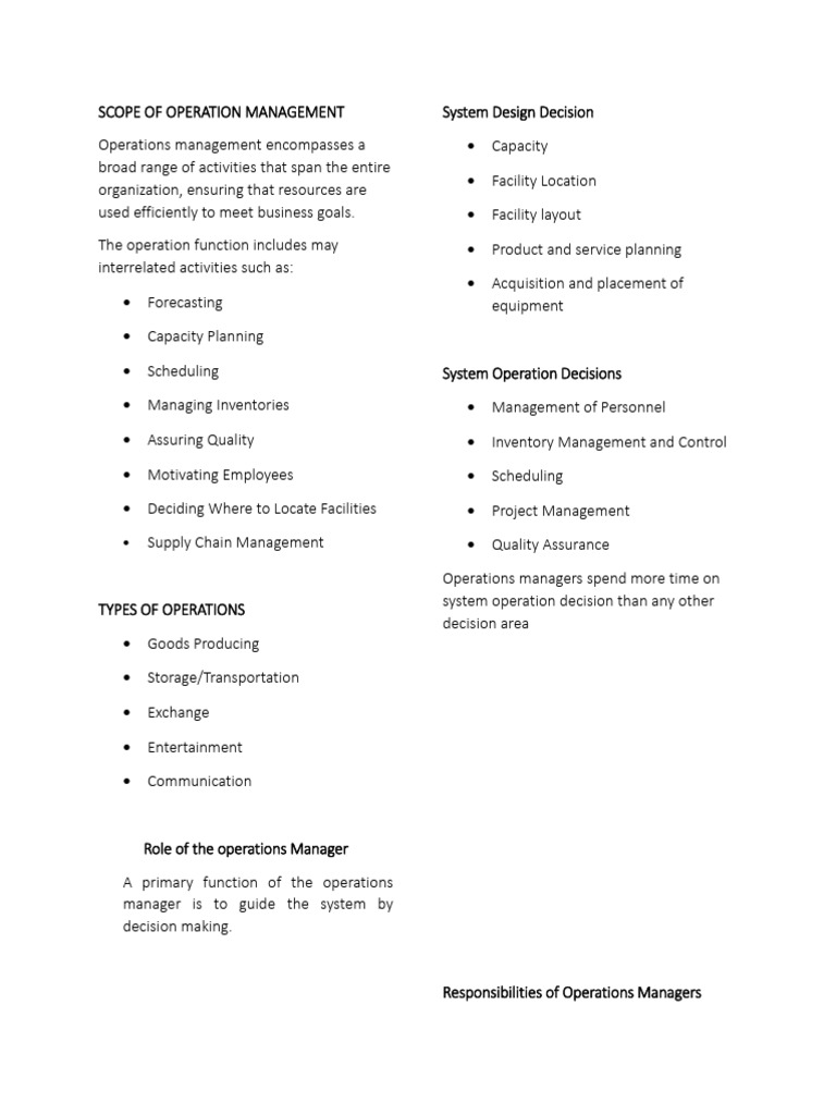 Operations Management Overview | PDF