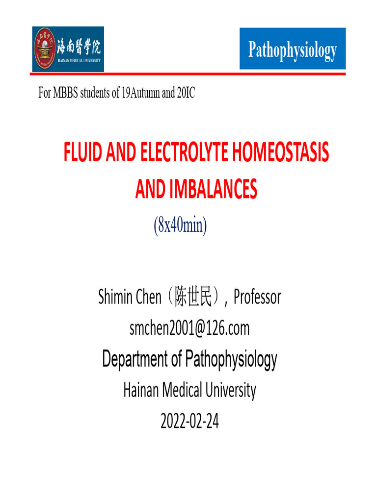 1 - 2 Fluid and Electrolyte Homeostasis and Imbalance 陈世民 | PDF ...