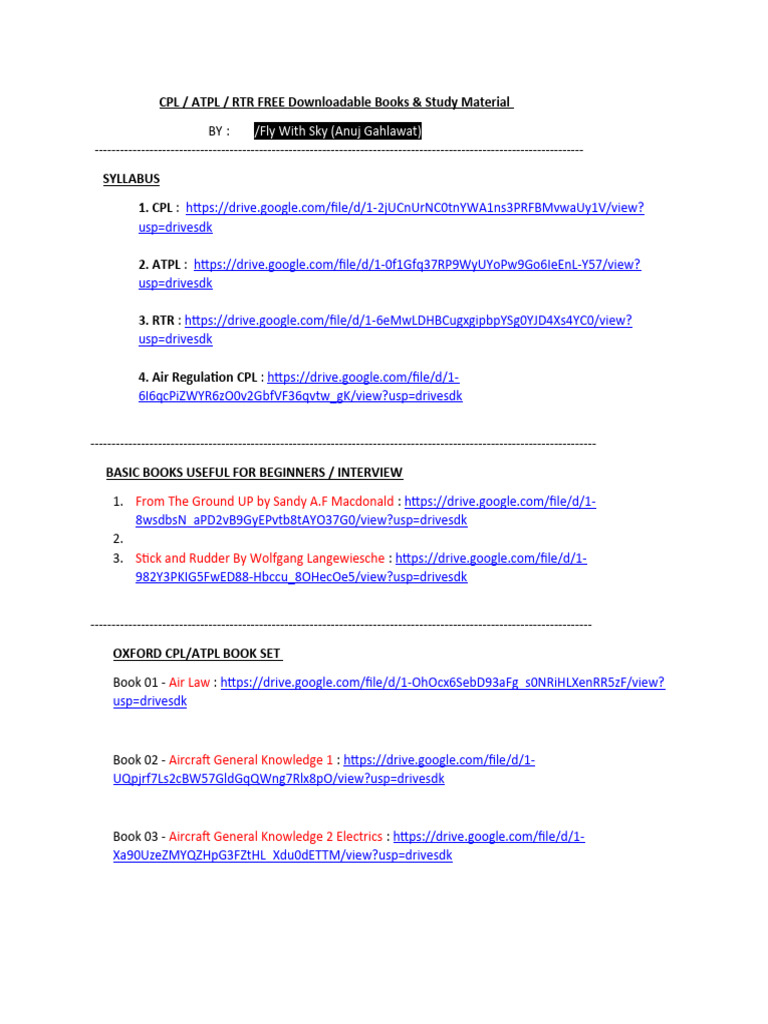 Free CPL, ATPL, RTR Study Materials | PDF | Transport Safety | Aviation