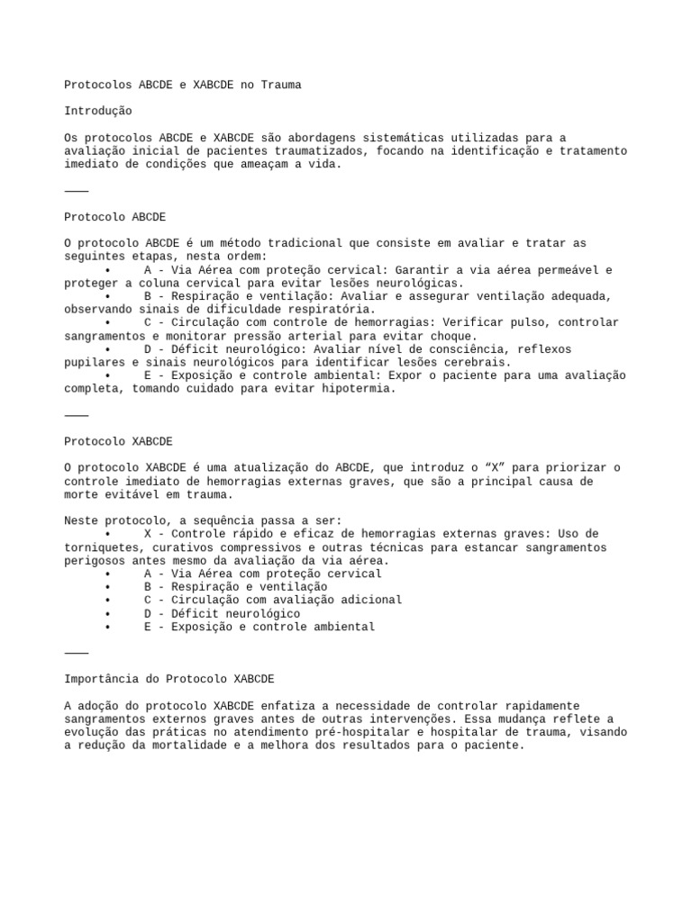 Protocolos ABCDE e XABCDE no Trauma | PDF