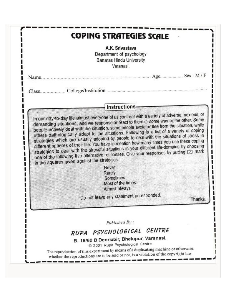 Coping Strategies Scale | PDF