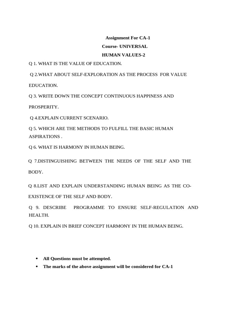 Universal Human Values Assignment CA-1 | PDF