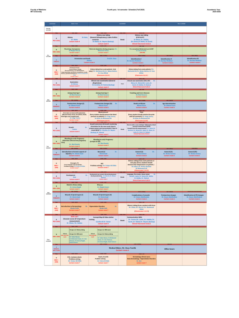 4th Year, First Semester Schedule Fall 2025, Academic Year 2025 | PDF ...