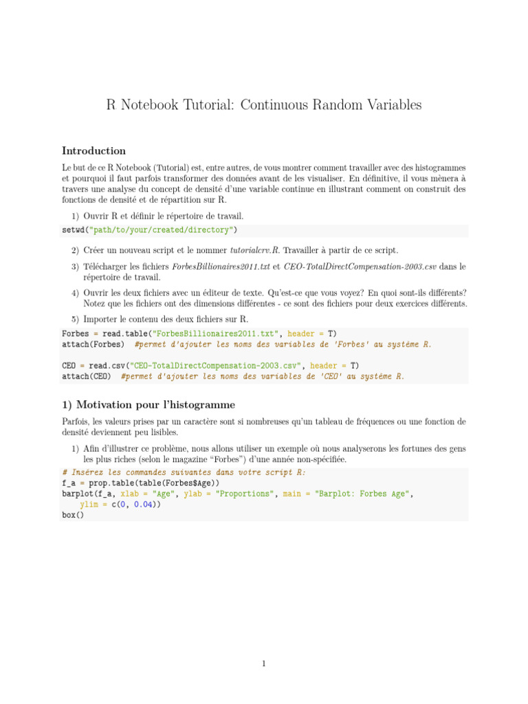 Histogrammes et Variables Aléatoires Continues | PDF | Fichier texte