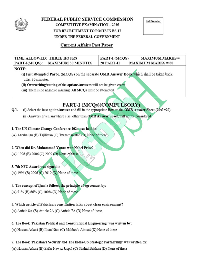 2025 FPSC Competitive Exam Current Affairs | PDF | Pakistan | Global ...