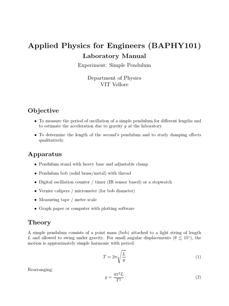 Simple Pendulum Experiment Guide | PDF | Pendulum | Oscillation