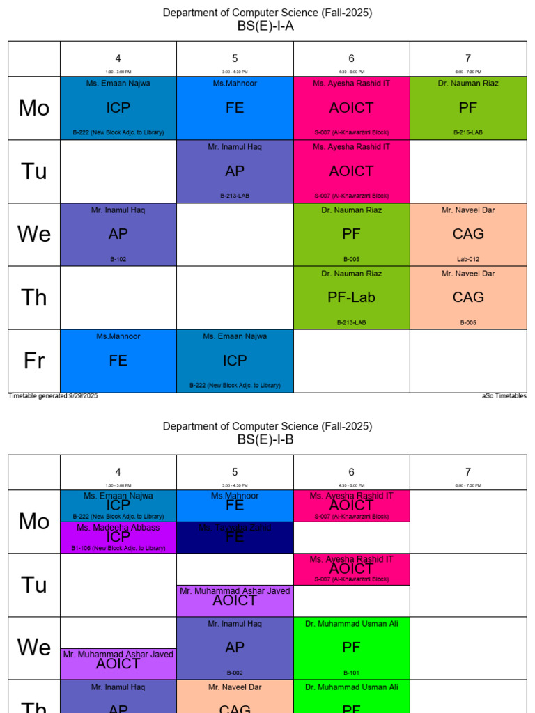 Fall 2025 Computer Science Timetable | PDF