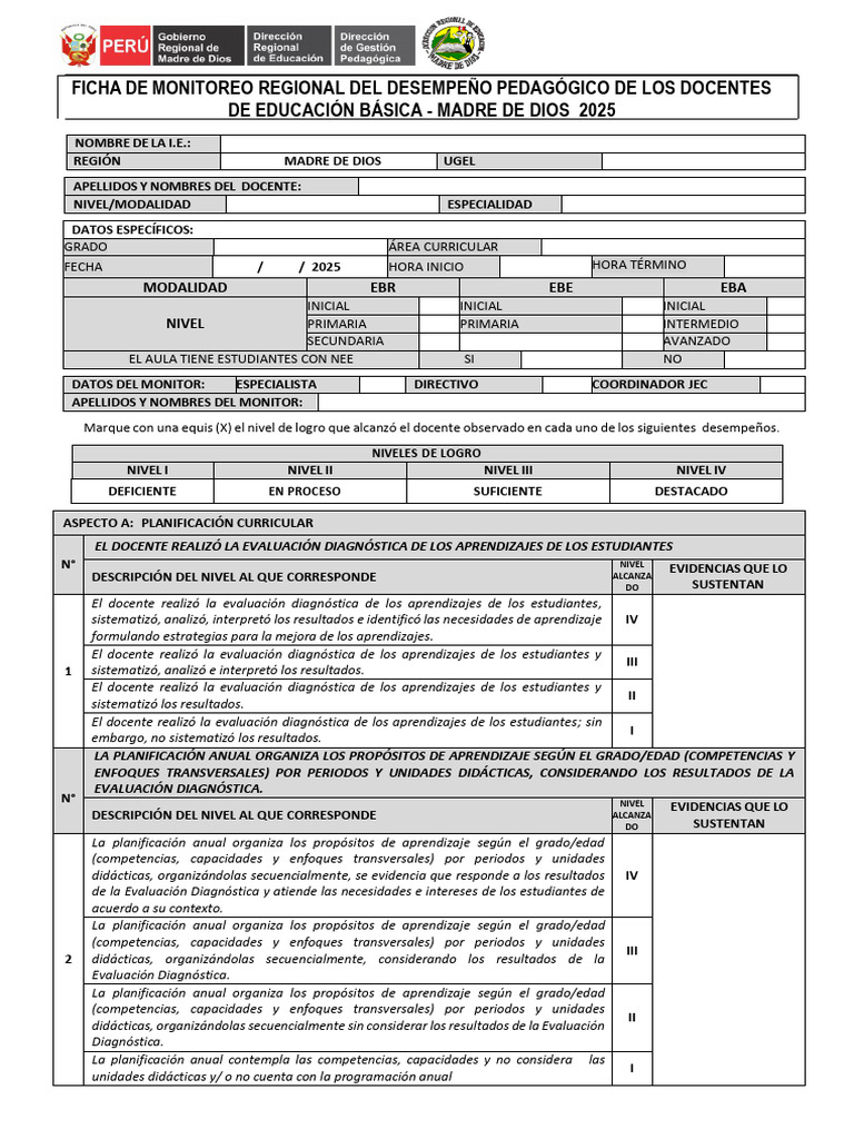 Ficha de Monitoreo Docente 2025 | PDF | Evaluación | Aprendizaje