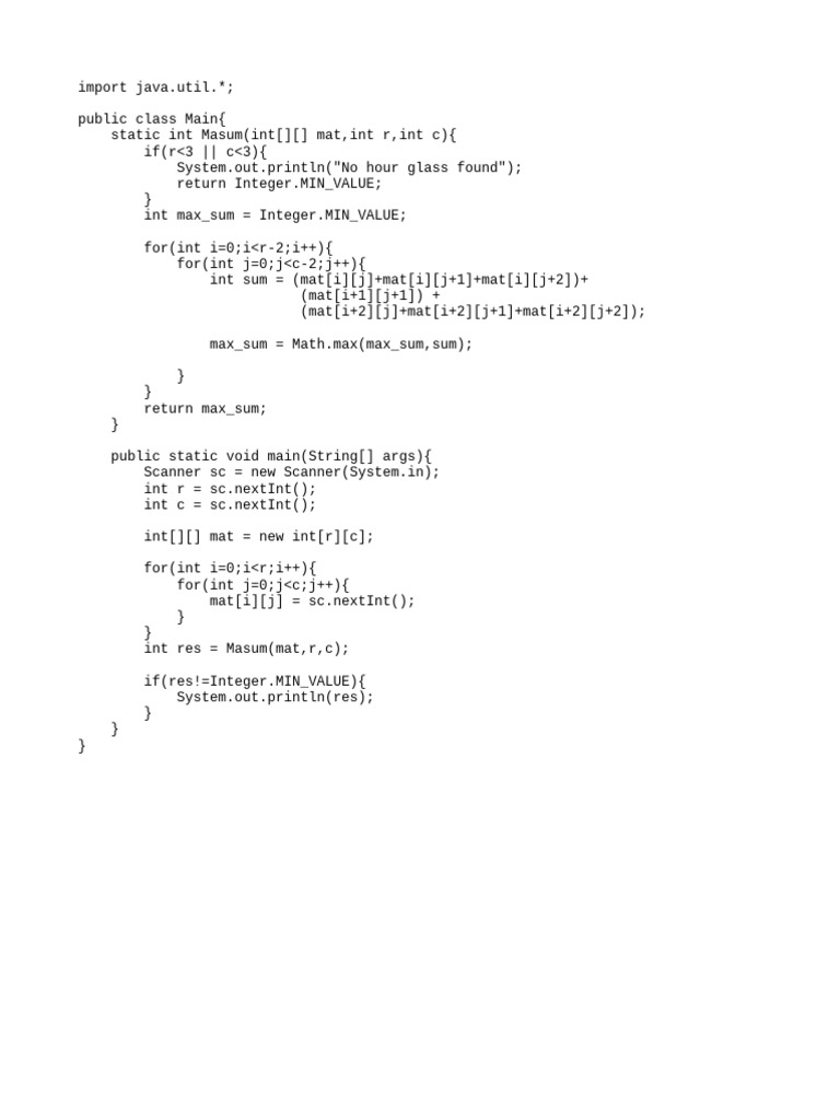 Java Hourglass Sum Calculation | PDF