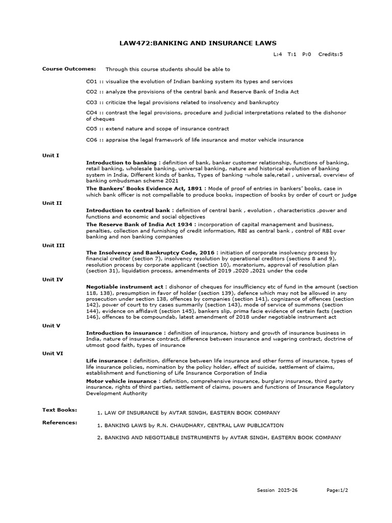 Banking and Insurance Laws Course Overview | PDF | Banks | Insolvency