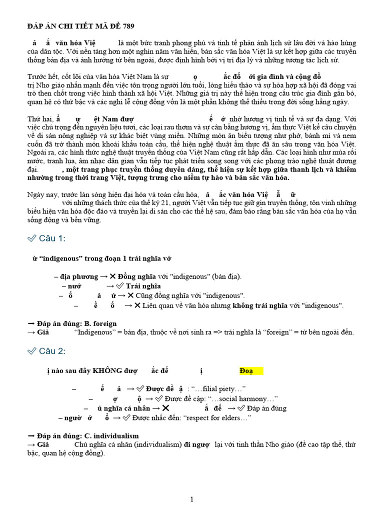 ĐỀ 789 Đáp án chi tiết | PDF