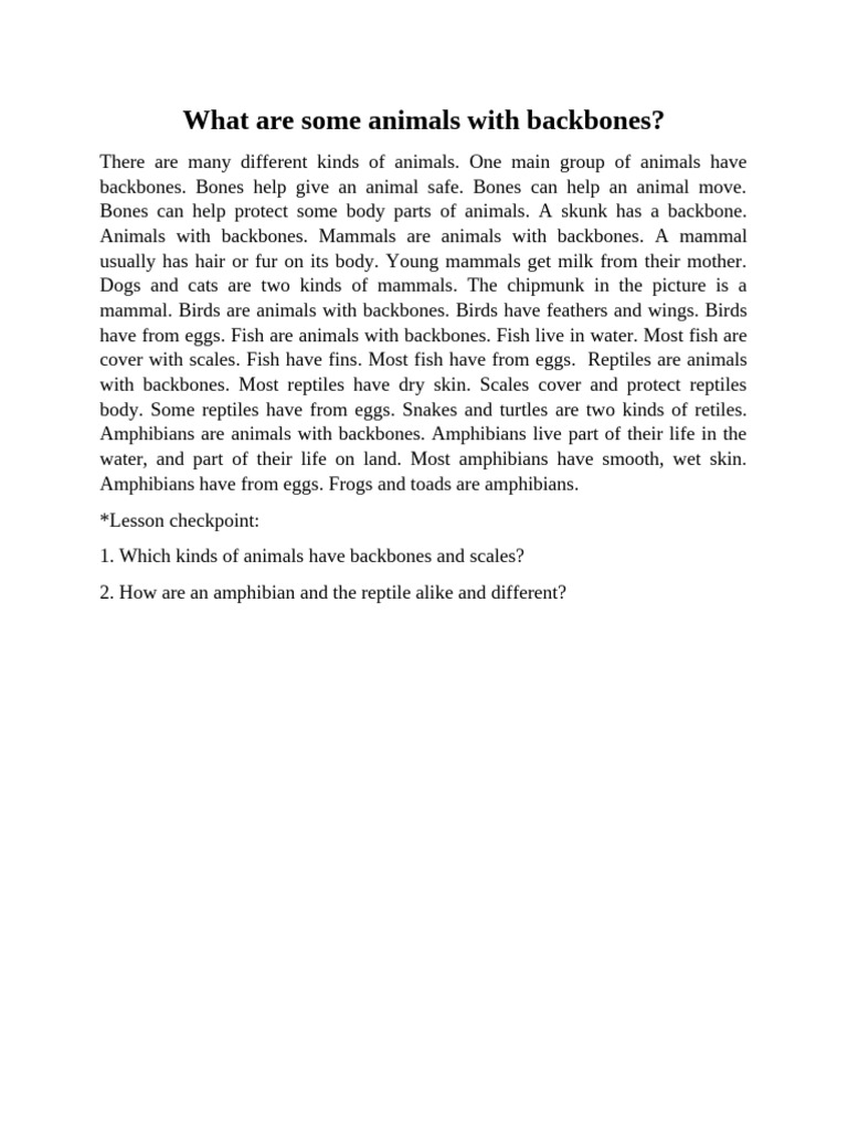 Types of Backbone Animals Explained | PDF