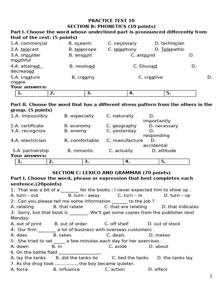 Phonetics and Grammar Practice Test | PDF