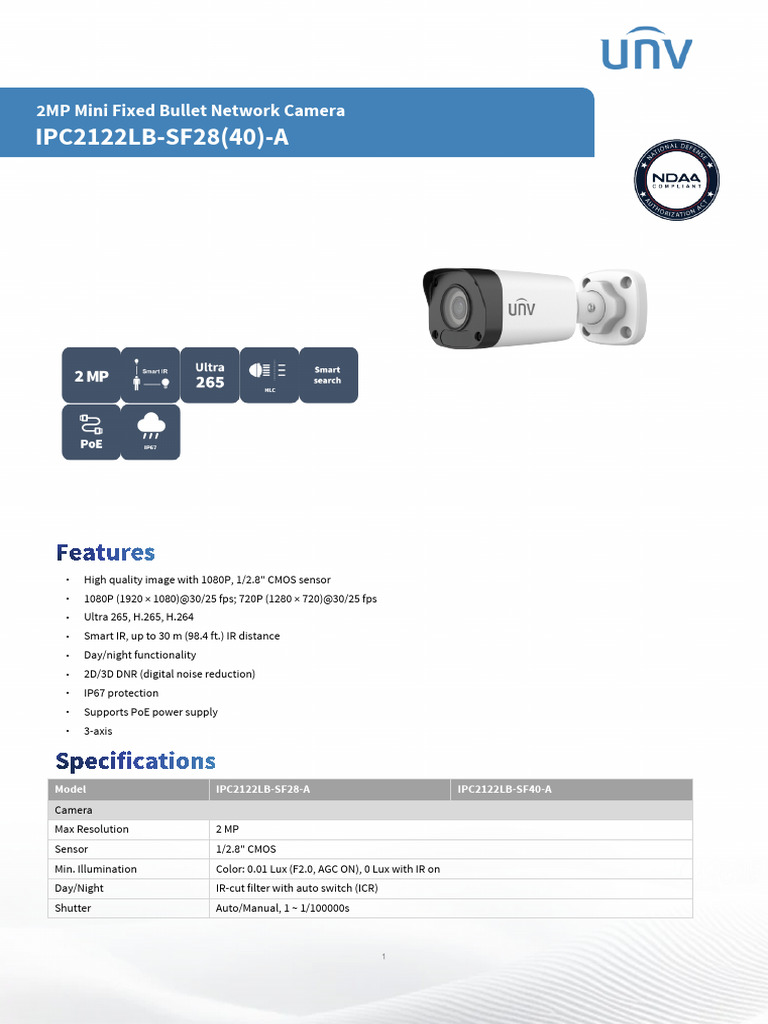 UNV IPC2122LB-SF28 (40) - A 2MP Mini Fixed Bullet Network Camera | PDF ...
