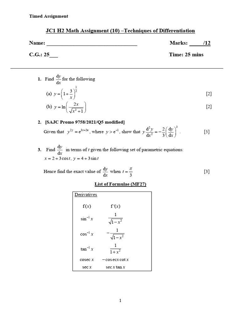 Differentiation Techniques Assignment | PDF | Mathematical Analysis ...
