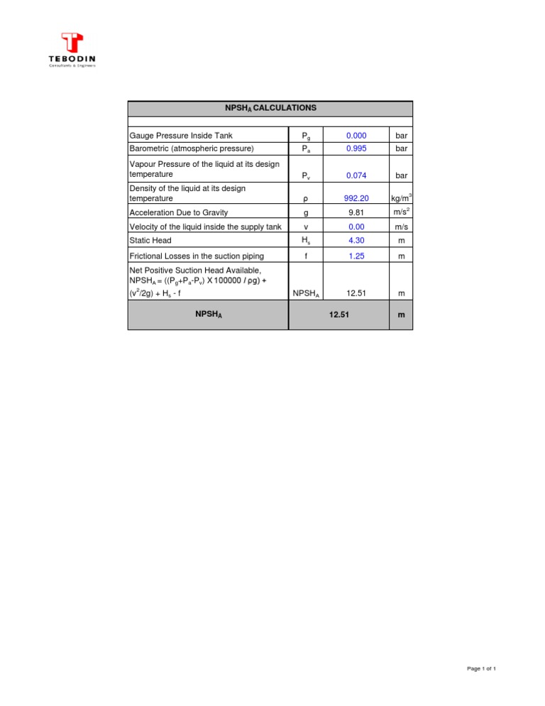 NPSH Calculation