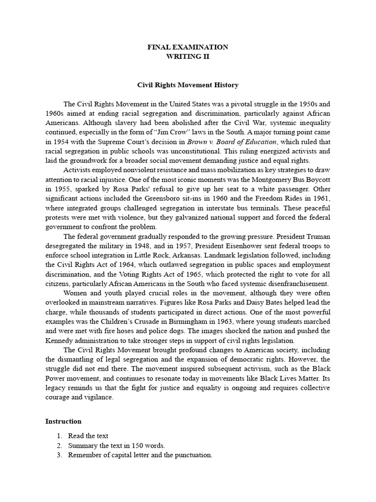 Civil Rights Movement Overview | PDF | Racism | Discrimination & Race ...