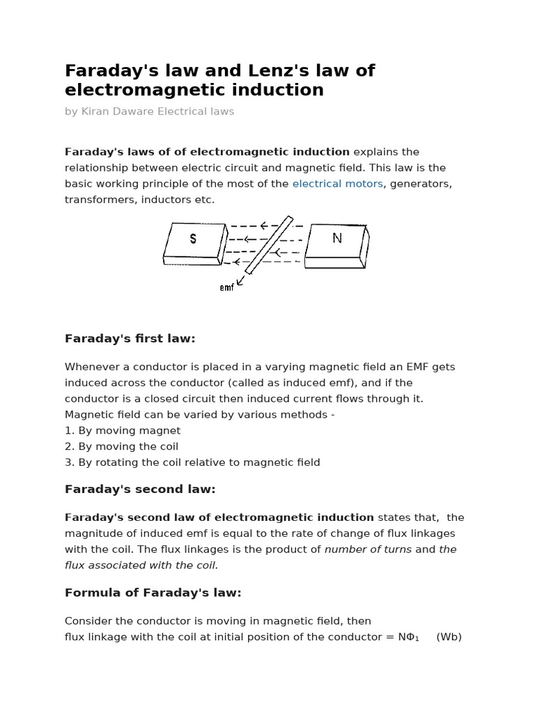 Faraday and Lenz's Laws Explained | PDF | Electromagnetic Induction ...