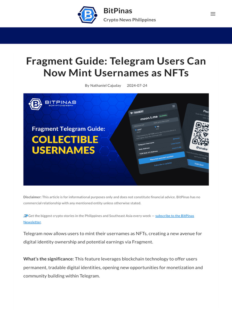 Fragment Guide - Telegram Users Can Now Mint Usernames As NFTs | PDF |  Cryptocurrency | Applications Of Cryptography