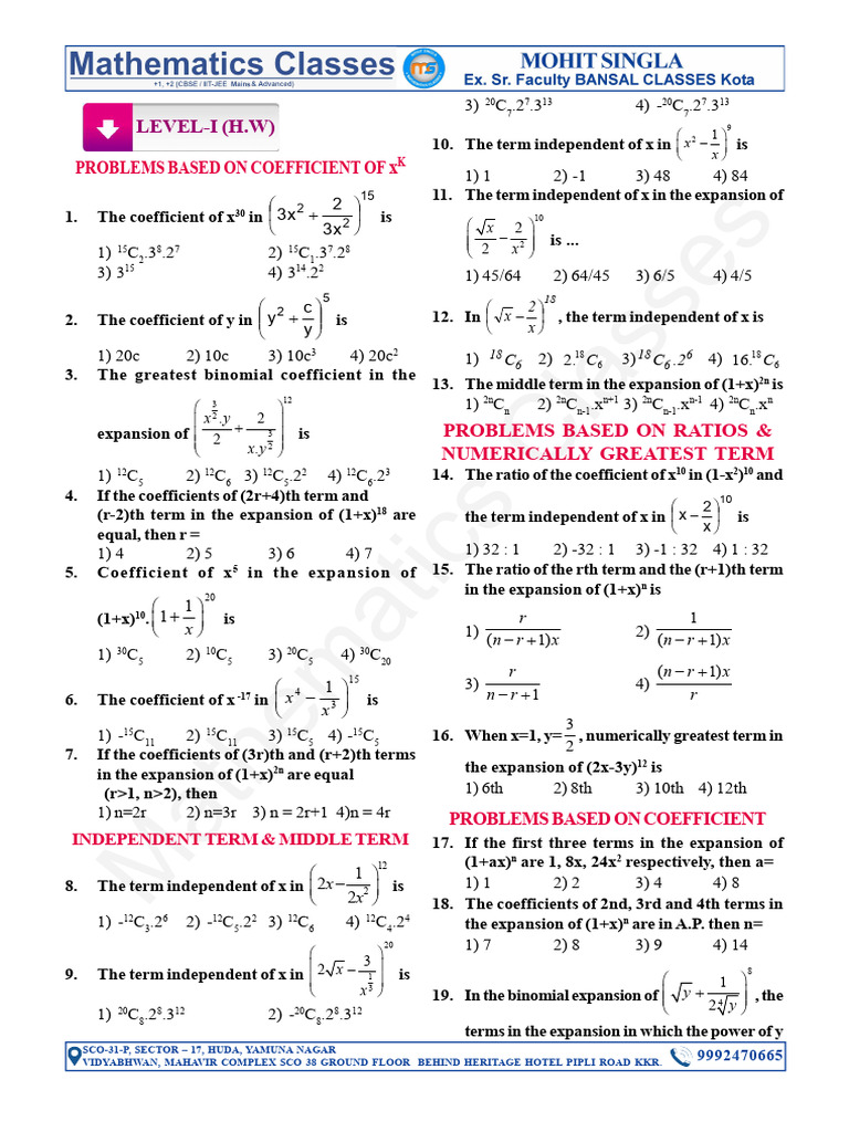 Binomial Expansion Problems and Solutions | PDF | Rational Number ...