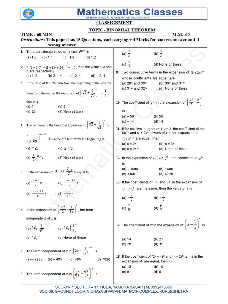 11th Assignment Binomial (27th, Sep) | PDF | Discrete Mathematics ...