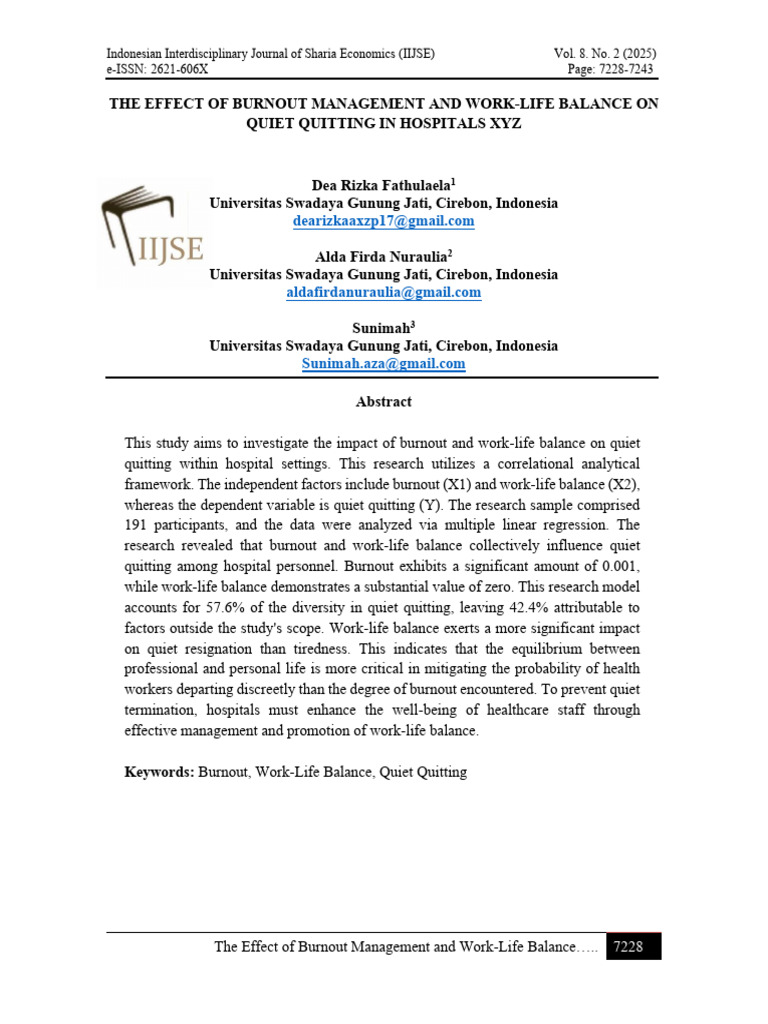 Burnout and Work-Life Balance in Hospitals | PDF | Multicollinearity ...