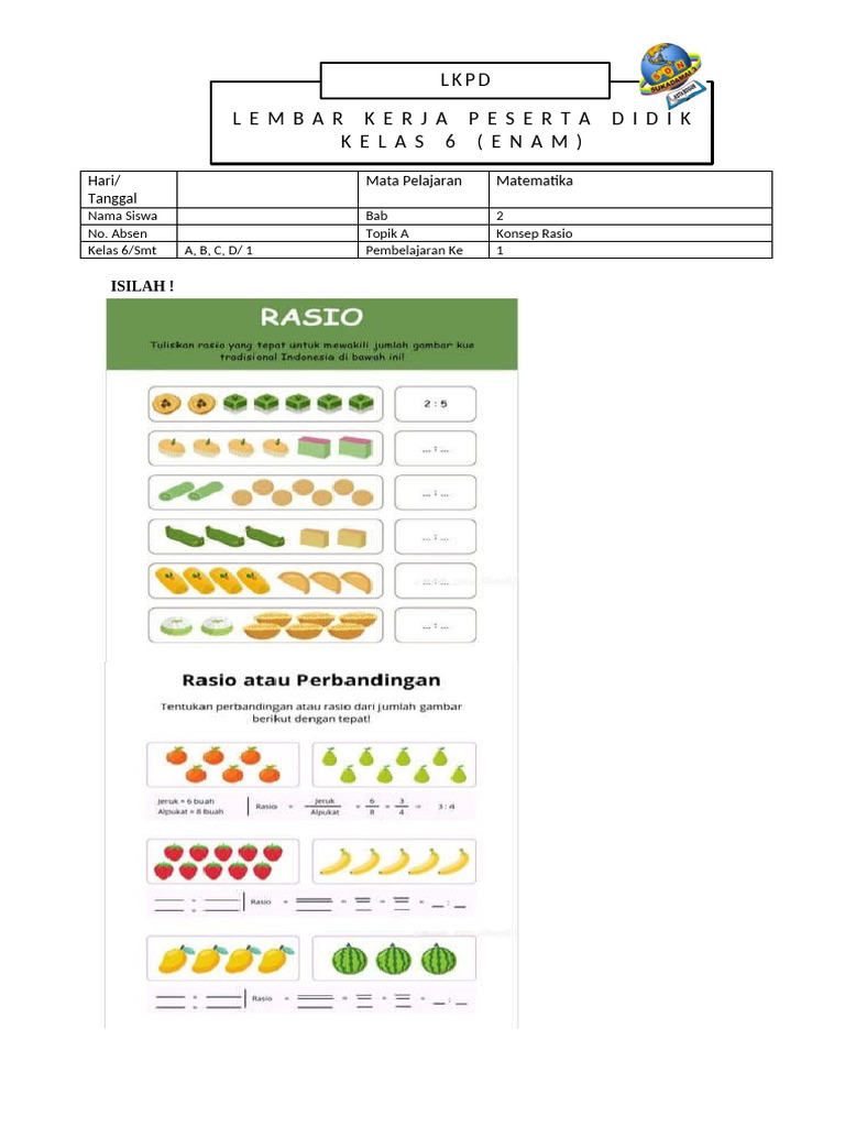 LKPD Matematika Kelas 6: Konsep Rasio | PDF