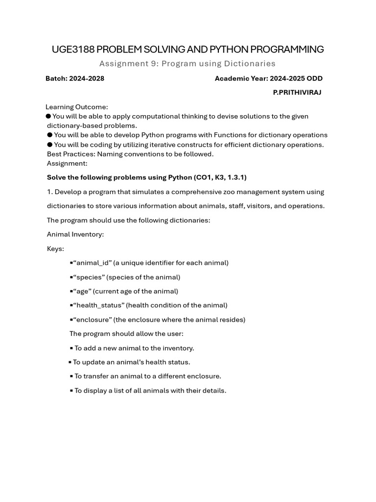 Python Dictionary Programming Assignment | PDF | Software Engineering ...