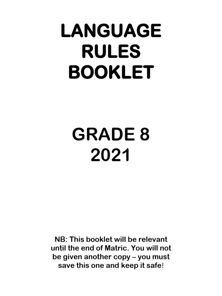 Grade 8 Language Rules Guide | PDF | Grammatical Number | Sentence ...