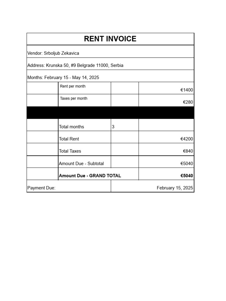 Rent Invoice February 15 | PDF