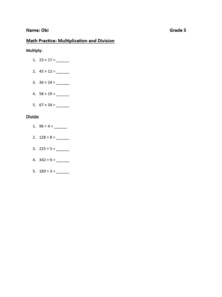 Grade 5 Math: Multiplication & Division | PDF