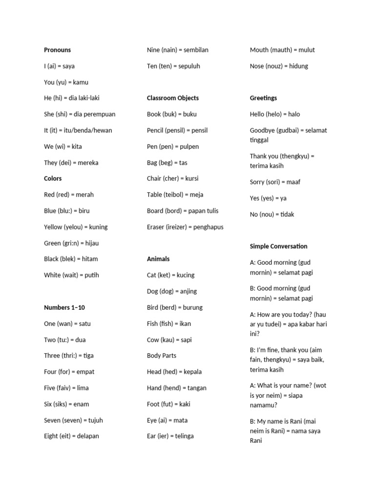 Basic Indonesian Language Guide | PDF