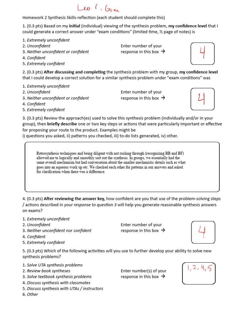 Synthesis Skills Reflection Homework | PDF