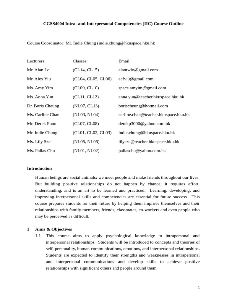 CCSS4004 IIC Course Overview | PDF | Communication | Interpersonal ...